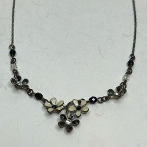 Silver Tone and black Women’s Mixed metal enamel flower dainty collar necklace